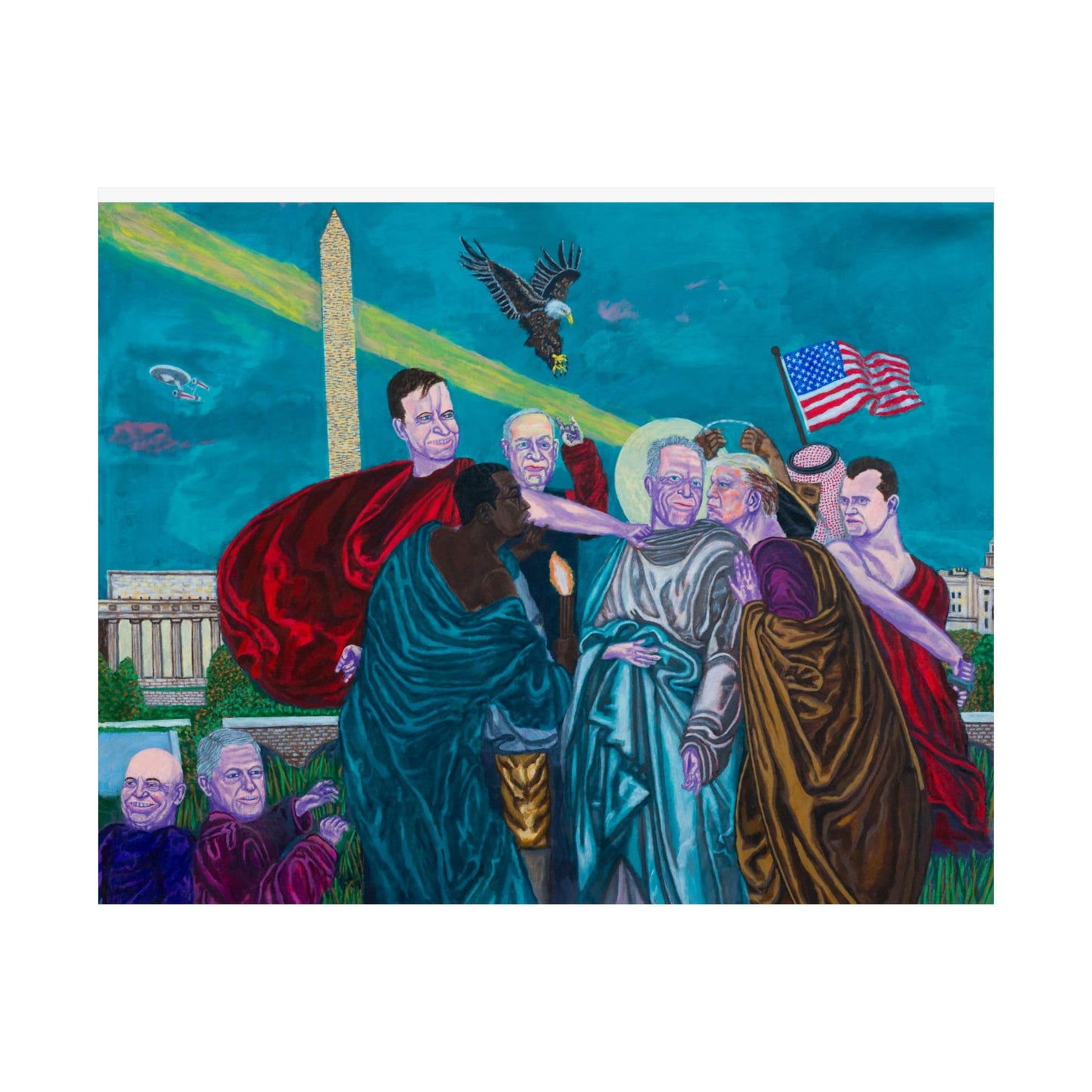 Dark Political Caricatures Satin Poster | Jeffrey Epstein Peter Thiel Trump Kirk