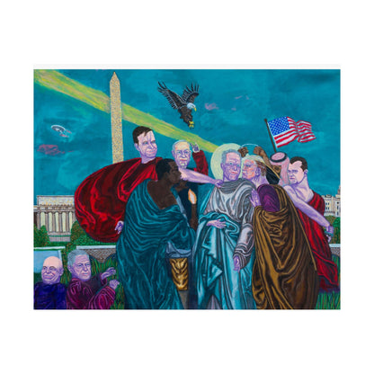 Dark Political Caricatures Satin Poster | Jeffrey Epstein Peter Thiel Trump Kirk