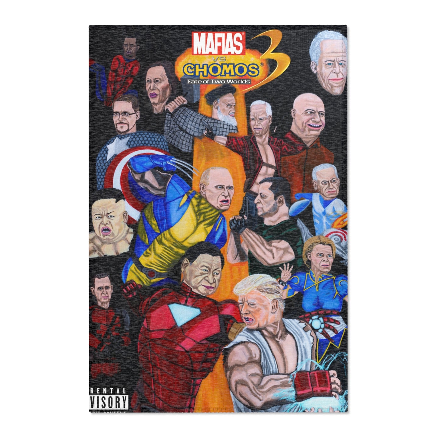 Area Rug - Funny Marvel Capcom inspired Donald Trump, Xi Jinping, Putin, Biden, Kamala Harris antiwar