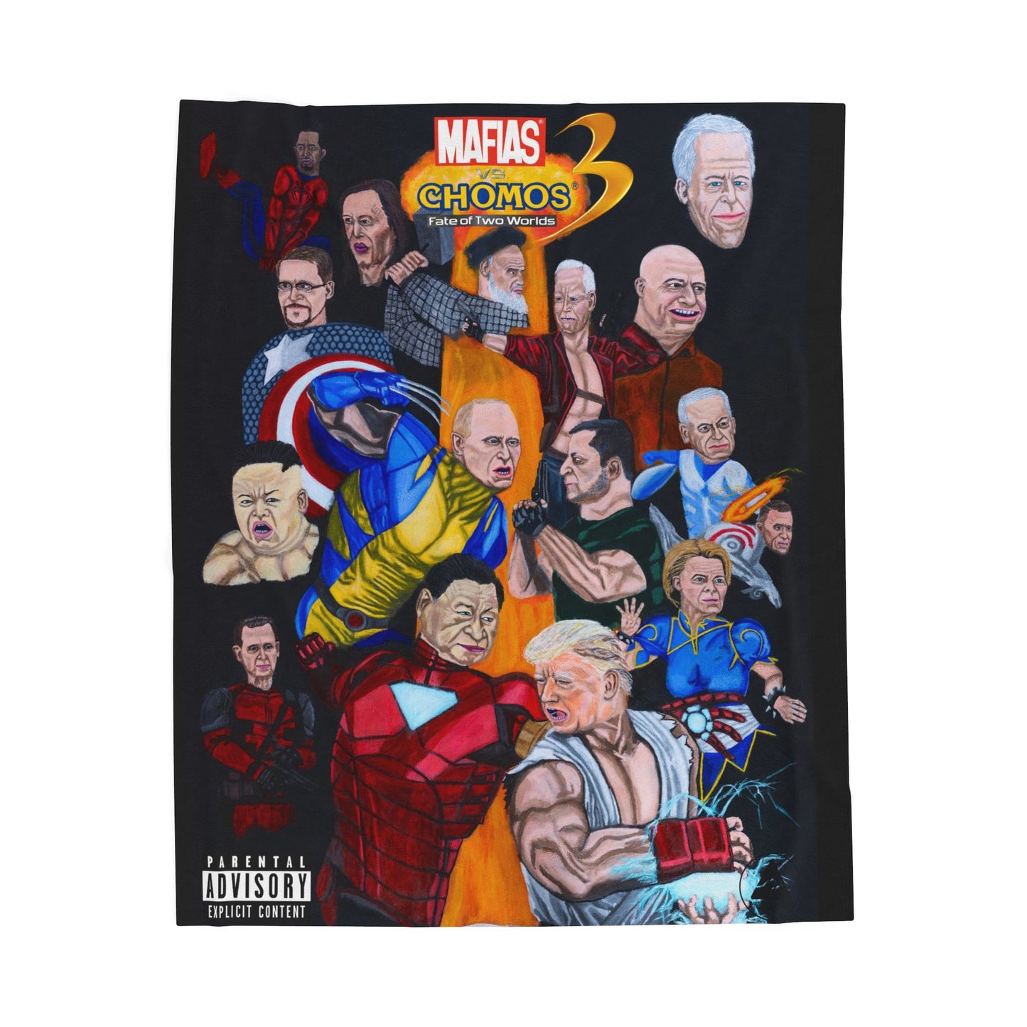 Plush Blanket - Dark Humor Marvel vs Capcom Inspired Donald Trump, Xi Jinping, P Diddy