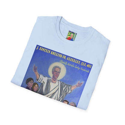 Jeffrey Epstein Hand Painted Unisex T-Shirt, Funny Dark Humour, Jesus, Softstyle
