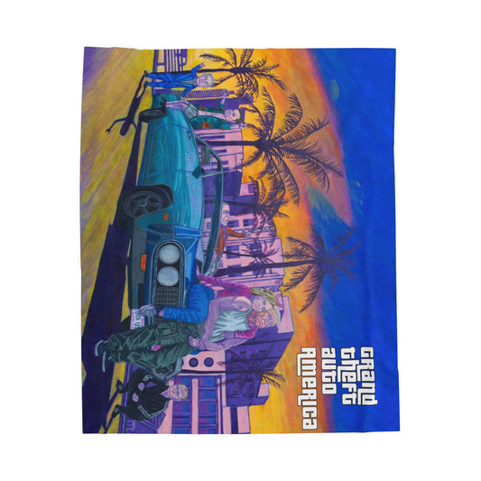 Plush Blanket - Dark Humor GTA Inspired Jeffrey Epstein, Donald Trump, Hilary Clinton Design