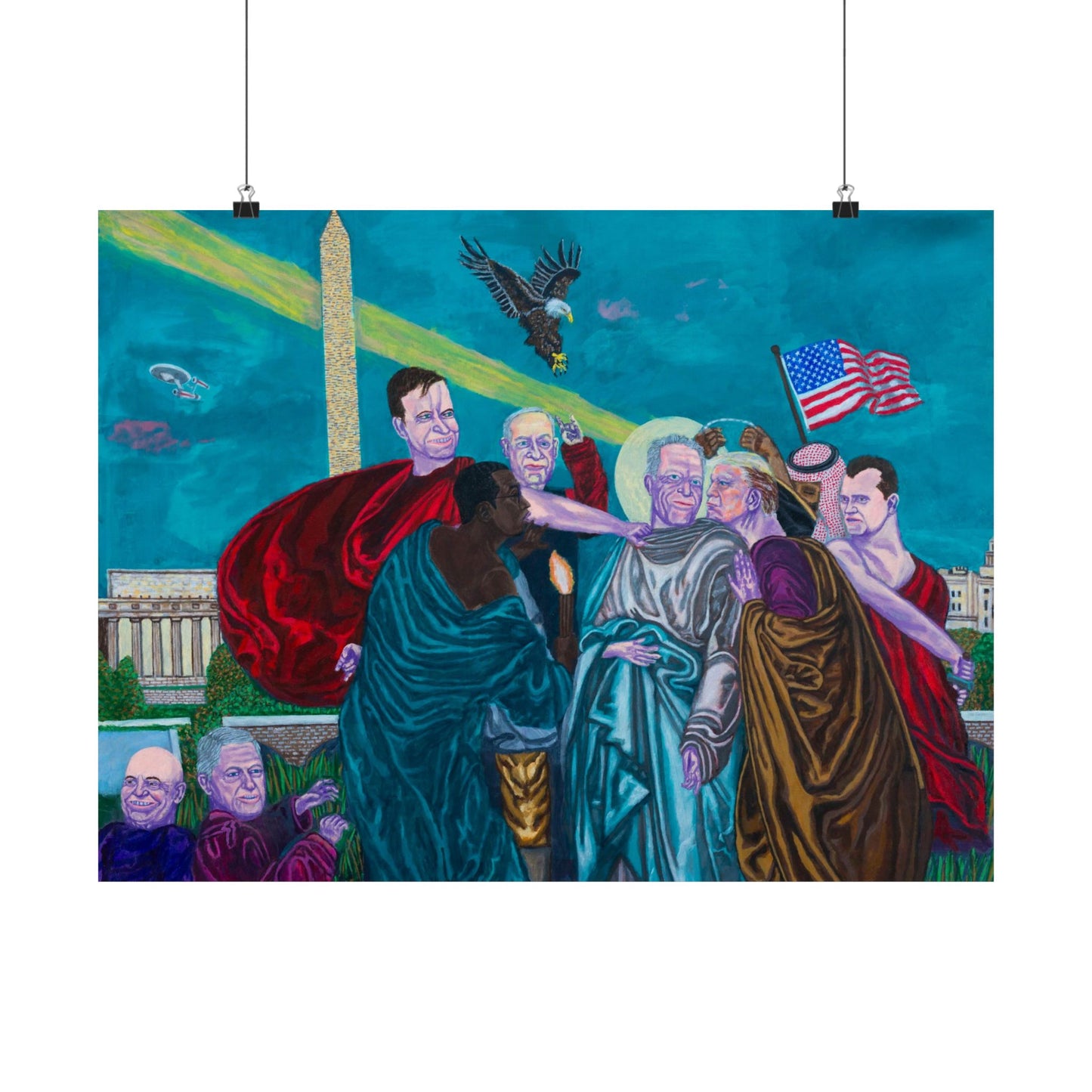 Dark Political Caricatures Satin Poster | Jeffrey Epstein Peter Thiel Trump Kirk