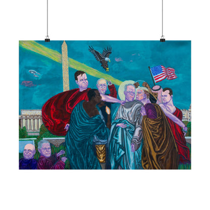 Dark Political Caricatures Satin Poster | Jeffrey Epstein Peter Thiel Trump Kirk