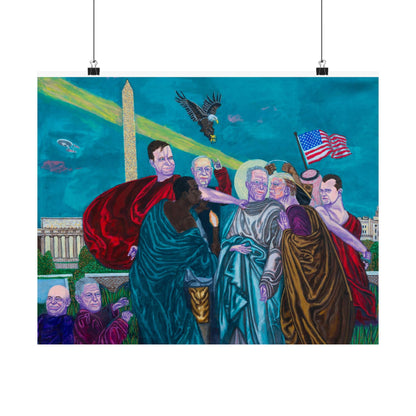 Dark Political Caricatures Satin Poster | Jeffrey Epstein Peter Thiel Trump Kirk