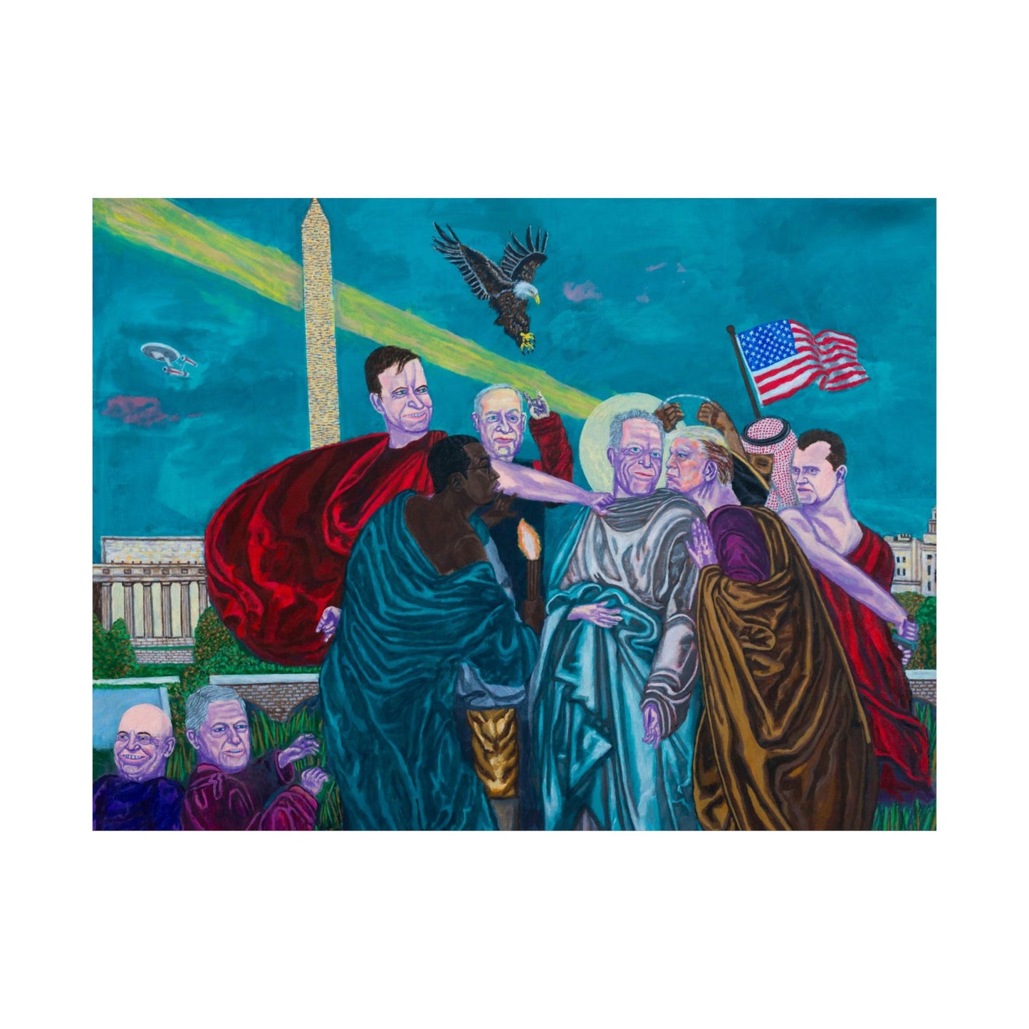 Dark Political Caricatures Satin Poster | Jeffrey Epstein Peter Thiel Trump Kirk