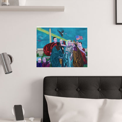 Dark Political Caricatures Satin Poster | Jeffrey Epstein Peter Thiel Trump Kirk