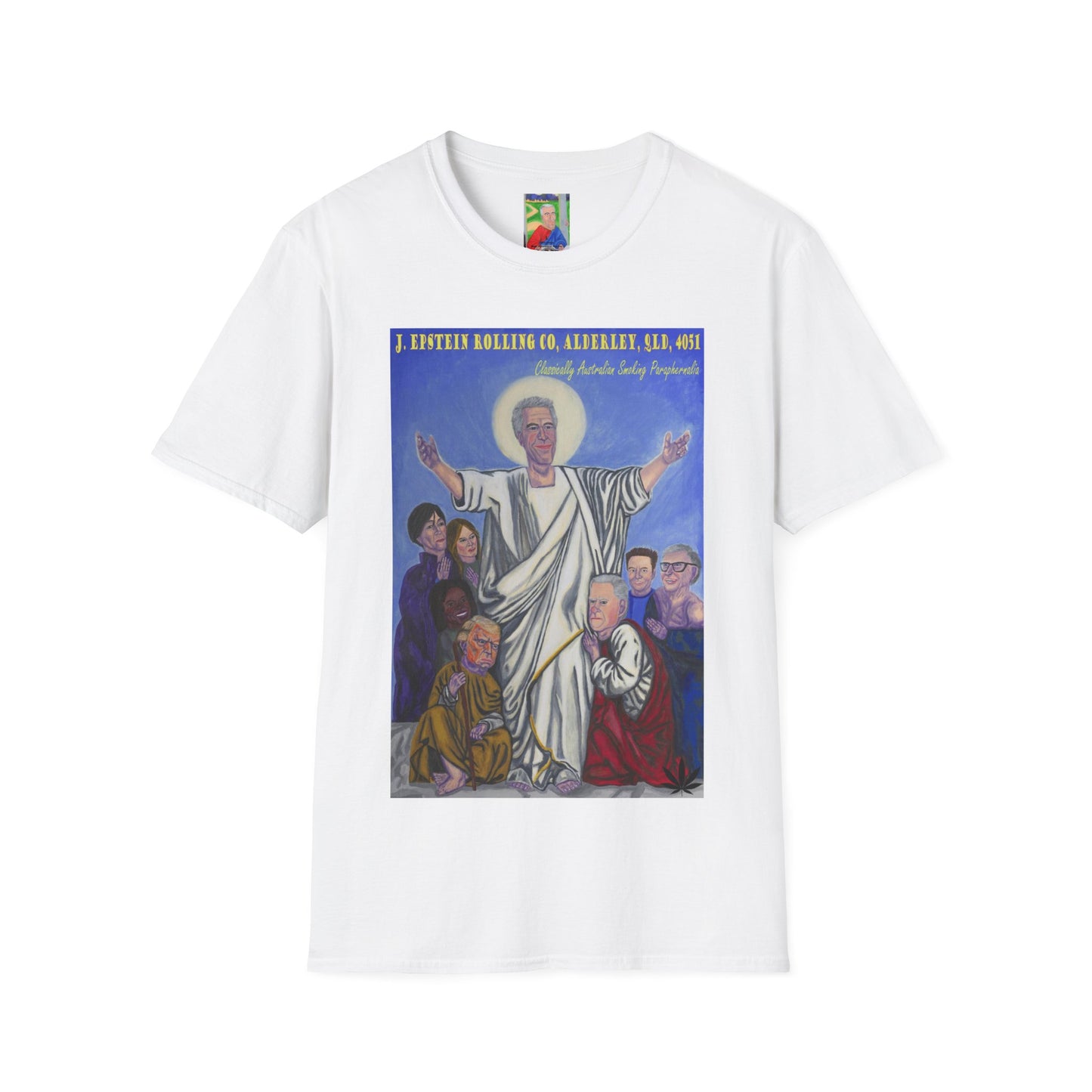 Jeffrey Epstein Hand Painted Unisex T-Shirt, Funny Dark Humour, Jesus, Softstyle