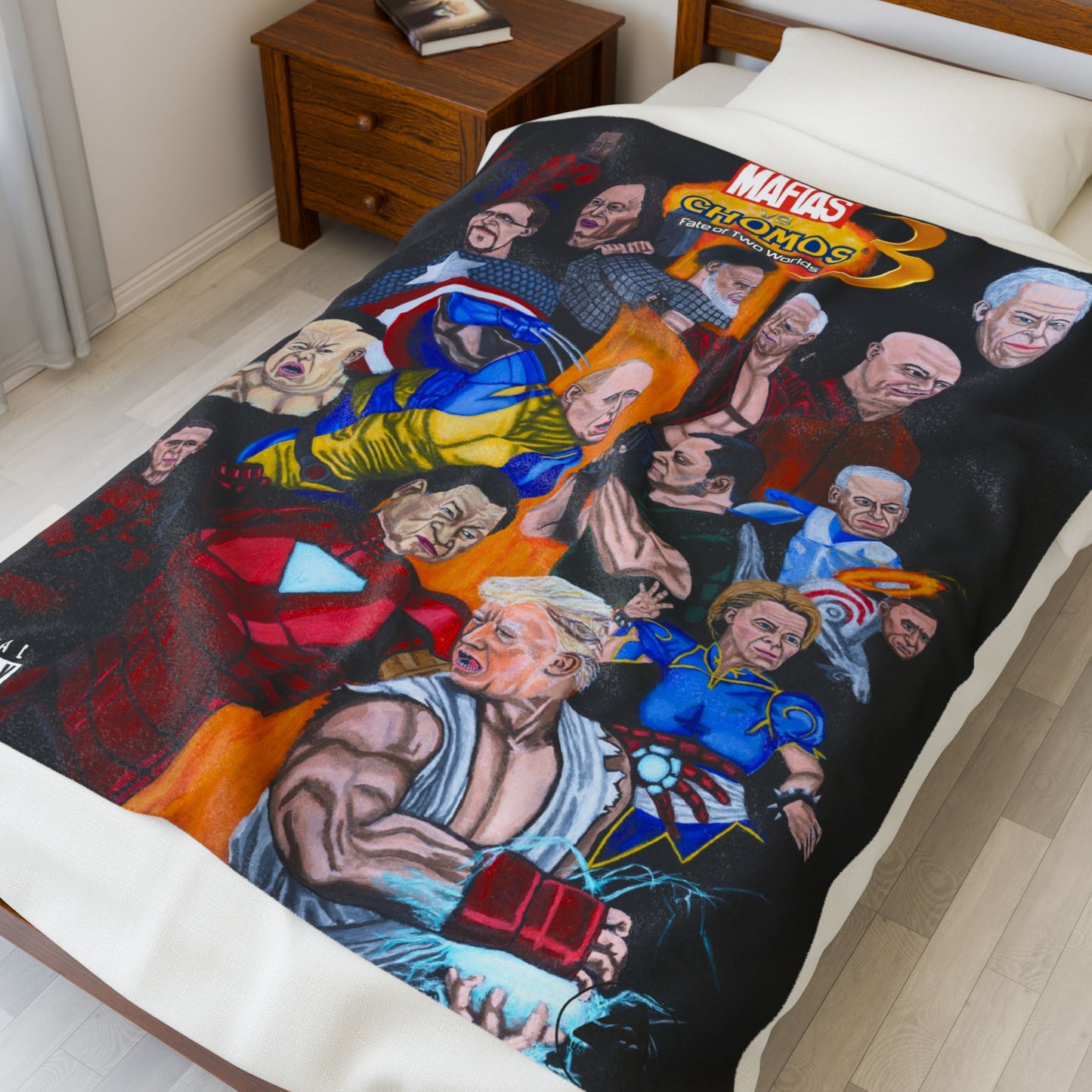 Plush Blanket - Dark Humor Marvel vs Capcom Inspired Donald Trump, Xi Jinping, P Diddy