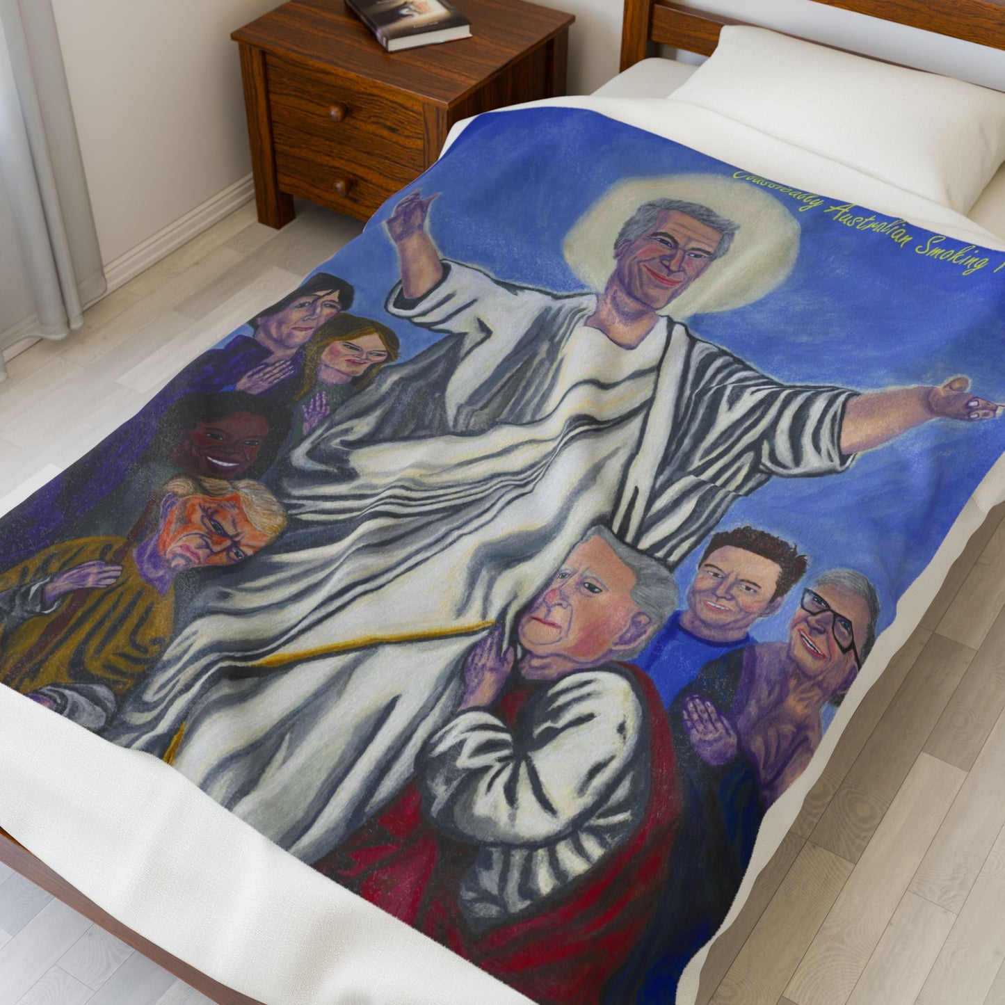 Plush Blanket - Dark Humor Jeffrey Epstein, Clinton, Trump, Bill Gates Jesus Characterization
