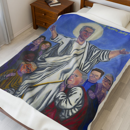 Plush Blanket - Dark Humor Jeffrey Epstein, Clinton, Trump, Bill Gates Jesus Characterization