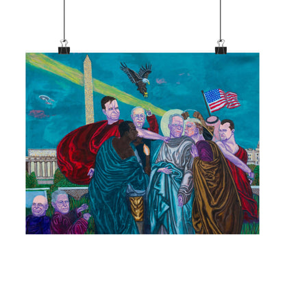 Dark Political Caricatures Satin Poster | Jeffrey Epstein Peter Thiel Trump Kirk