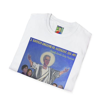 Jeffrey Epstein Hand Painted Unisex T-Shirt, Funny Dark Humour, Jesus, Softstyle