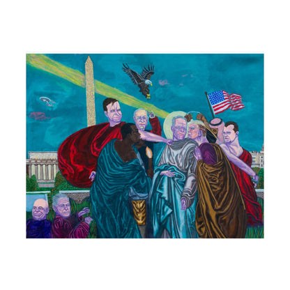 Dark Political Caricatures Satin Poster | Jeffrey Epstein Peter Thiel Trump Kirk