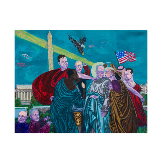 Dark Political Caricatures Satin Poster | Jeffrey Epstein Peter Thiel Trump Kirk