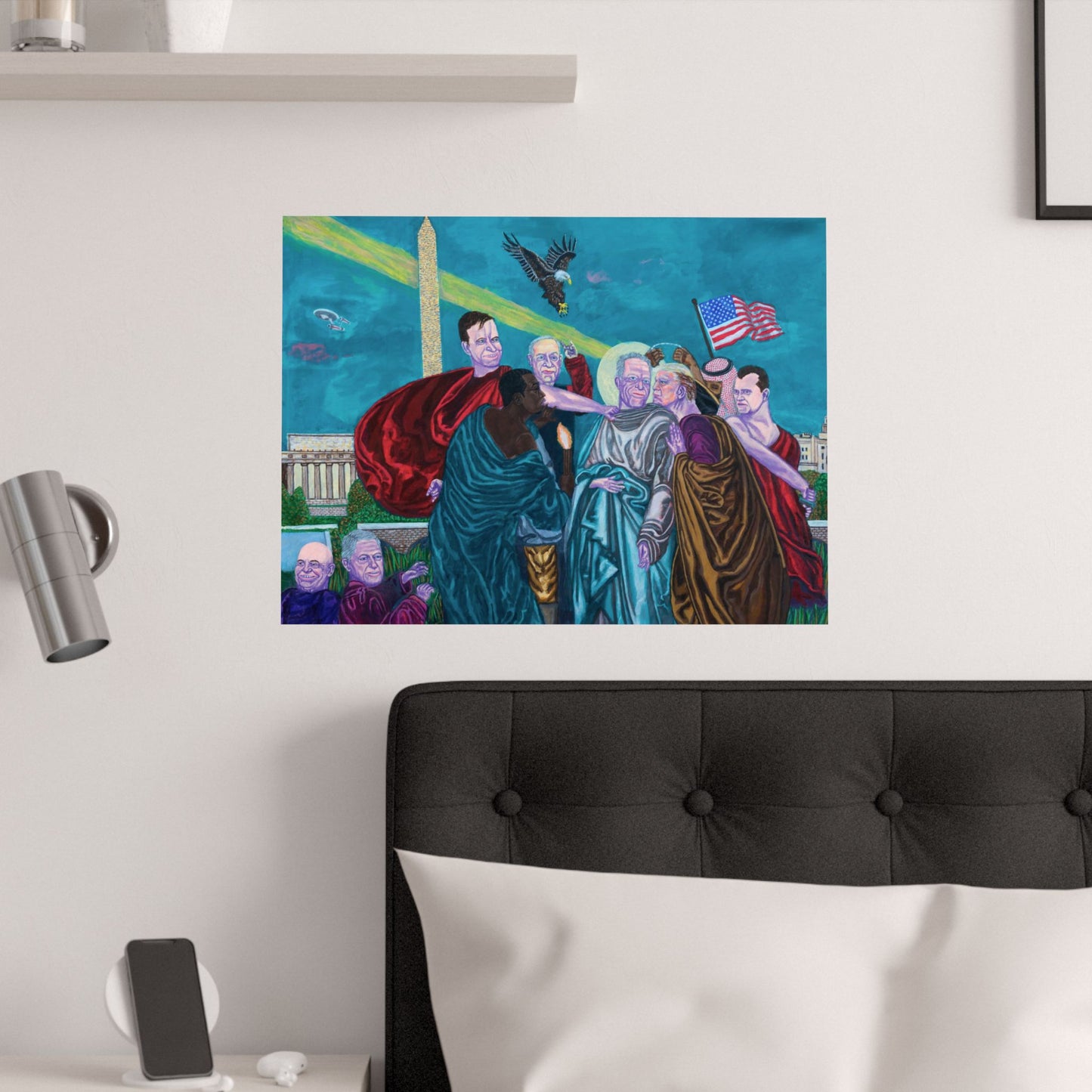 Dark Political Caricatures Satin Poster | Jeffrey Epstein Peter Thiel Trump Kirk