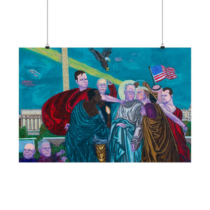 Dark Political Caricatures Satin Poster | Jeffrey Epstein Peter Thiel Trump Kirk