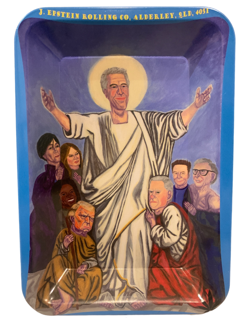 Jeffrey Epstein Jesus Messiah Donald Trump, Bill Gates Tobacco Rolling Tray
